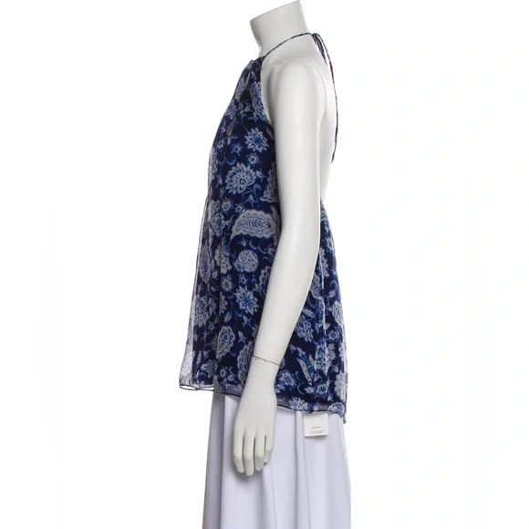 NWT Alice + Olivia Blue White Paisley Floral Silk Halter Y2K Top Blouse Medium - Picture 2 of 16